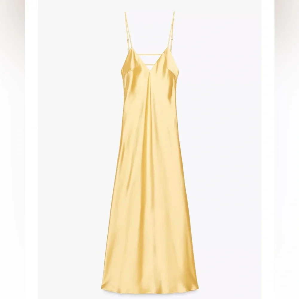 Zara NWT satin midi dress yellow 4772/217 - Picture 4 of 10